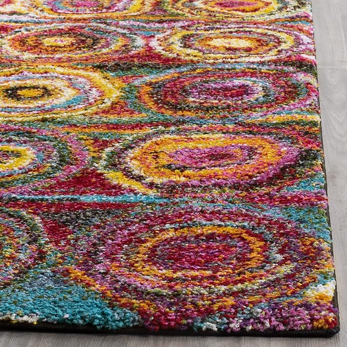 SAFAVIEH Fiesta Shag Collection 2'3" x 10' Multi FSG359M Modern Circles Abstract Non-Shedding Living Room Bedroom Dining Room Entryway Kids Runner Rug