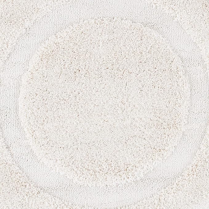 SAFAVIEH Florida Shag Collection Area Rug - 5' Round, Creme & Creme, Border Design, Non-Shedding & Easy Care, 1.2-inch Thick Ideal for High Traffic Areas in Living Room, Bedroom (SG454-1111)