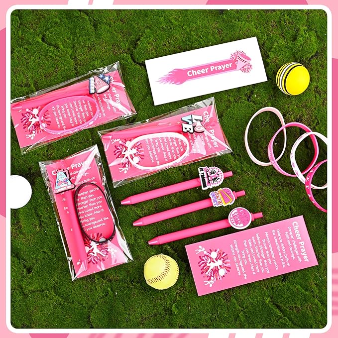 LiYiQ 72 Pcs Cheerleader Party Favors Cheerleader Team Gifts Cheerleader Goodie Bags Stuffers Cheerleader Ballpoint Pens Bookmark Card and Silicone Bracelet