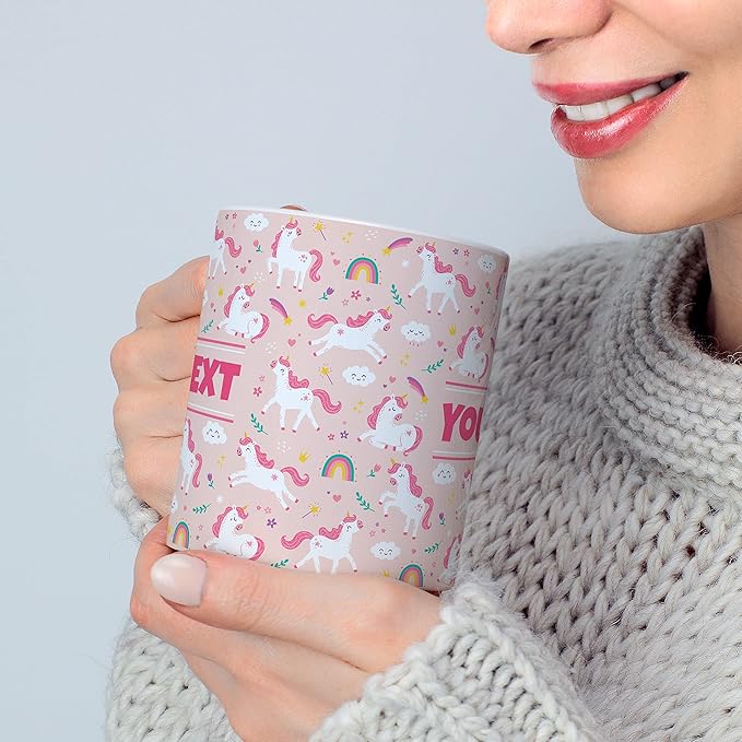 Personalized Mug for Kids - Pink Unicorn - Custom Name/Text, Ceramic Hot Chocolate/Cocoa/Coffee Cup for Girls, Birthday/Christmas/Holiday Gift - 15 oz, Navy Blue Handle