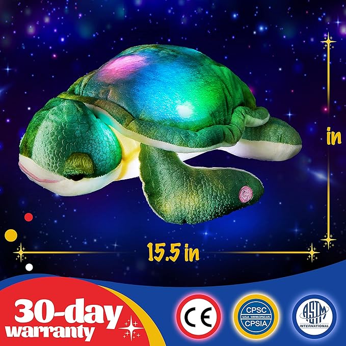 Glow Guards 14'' Light up Sea Turtle Stuffed Animal Ocean Life Soft Plush Toy Pillow with Lullabies LED Night Lights Children's Day Birthday Gifts for Toddler Kids
