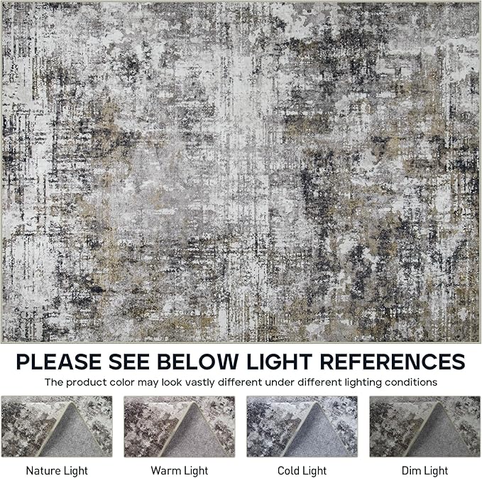 5x7 Area Rugs for Living Room Rug Washable: Modern Rug for Dining Room Bedroom Carpet Non Slip Low Pile 5 by 7 Indoor Abstract Nursery Home Office Black Gold