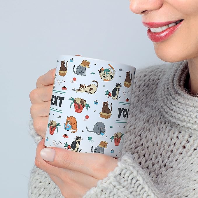 Personalized Mug for Kids - Cats - Custom Name/Text, Ceramic Hot Chocolate/Cocoa/Coffee Cup for Boys/Girls, Birthday/Christmas/Holiday Gift - 11 oz, Black Handle