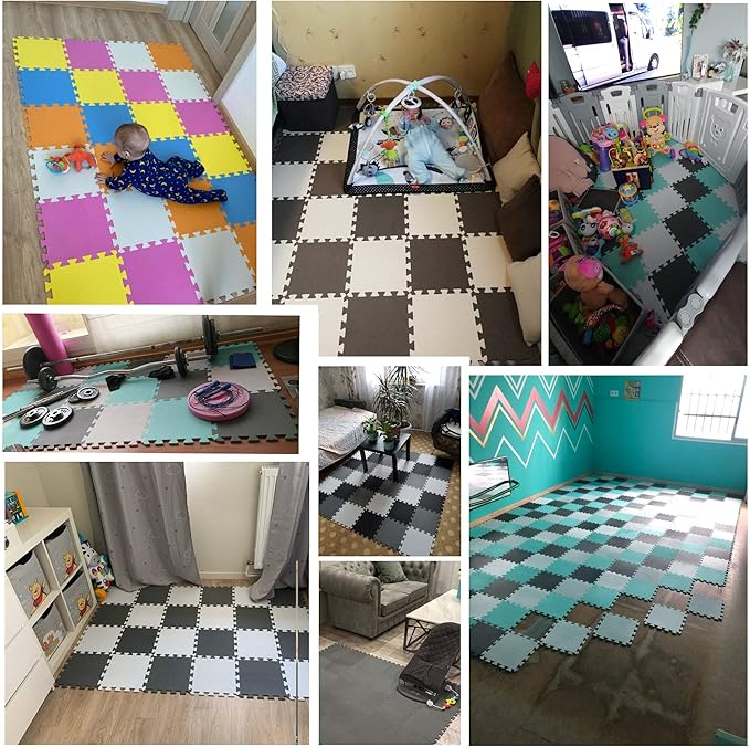 YIMINYUER® 25 Tiles (30cm×30cm×1cm Each Tile) Baby Soft Puzzle Play Mats, Kids Thick EVA Foam Floor, Toddlers & Children's Soft Interlocking Mat R08R10R12G301025