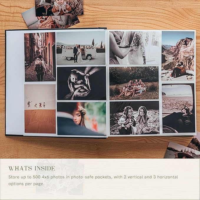 Premium Scrapbook Album – Acid-Free Photo Album with Writing Space – 100 Pages for Size 4x6 – Holds 500 Photos – Wedding, Baby, Travel & Family Memories (Taupe/Grey)