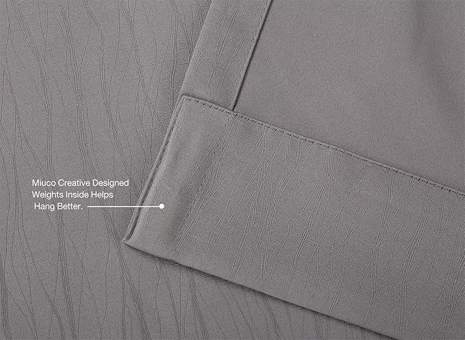 MIUCO Blackout Curtains Room Darkening Textured Grommet Window Curtains 2 Panels for Bedroom 52 x 95 Inch Long Grey