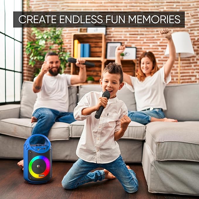 MASINGO Karaoke Machine for Kids and Adults with 2 Wireless Bluetooth Microphones, PA Portable Speaker with Colorful LED Lights, Supports TF Card/USB, AUX/MIC in, TWS for Home Party, Burletta C10 V2