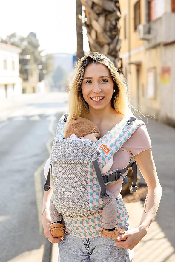 Beco Gemini Baby Carrier from Newborn to Toddler - Certified Ergonomic Newborn Baby Carrier for Infants and Children of 7-35 lbs - M Shape, Adjustable Seat, Breathable 3D Mesh (Cool Grey Geometric)