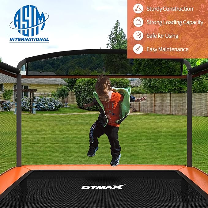 GYMAX Trampoline for Kids, 6FT Toddler Trampoline with Swing & Enclosure Safety Net, ASTM Approved Rectangle Recreational Trampoline for Indoor/Outdoor, Birthday for Baby Boys & Girls