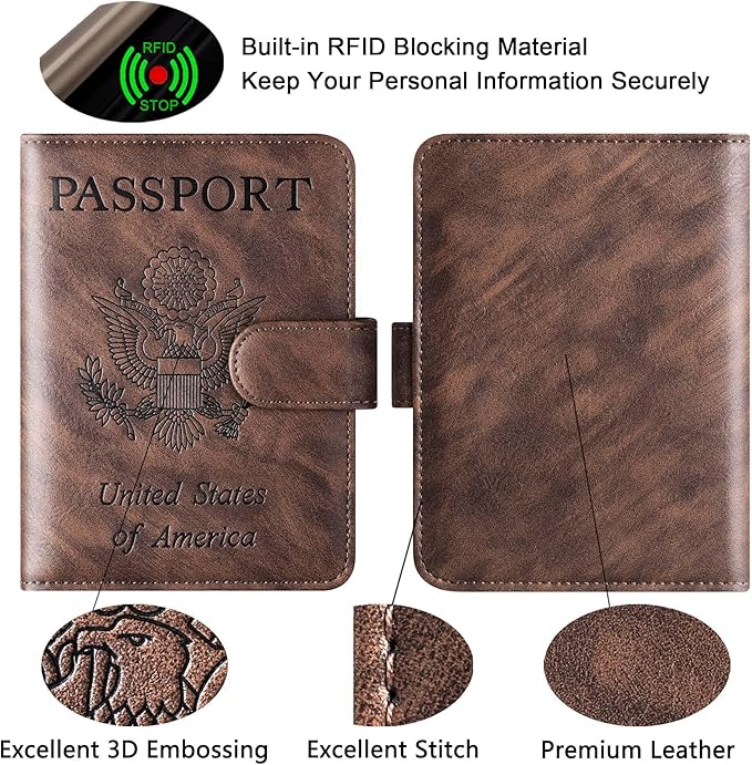 Passport Holder Cover Wallet Travel Essentials Leather Rfid Blocking Case Vacation Luggage Must Haves Travel Accessories for Men Women (120#Coffee)