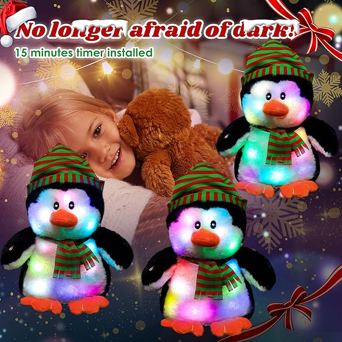 Cuteoy Light-up Plush Penguin LED Stuffed Animal Birthday Christmas Plushies Toy Gifts for Kids Toddler Girls,11“