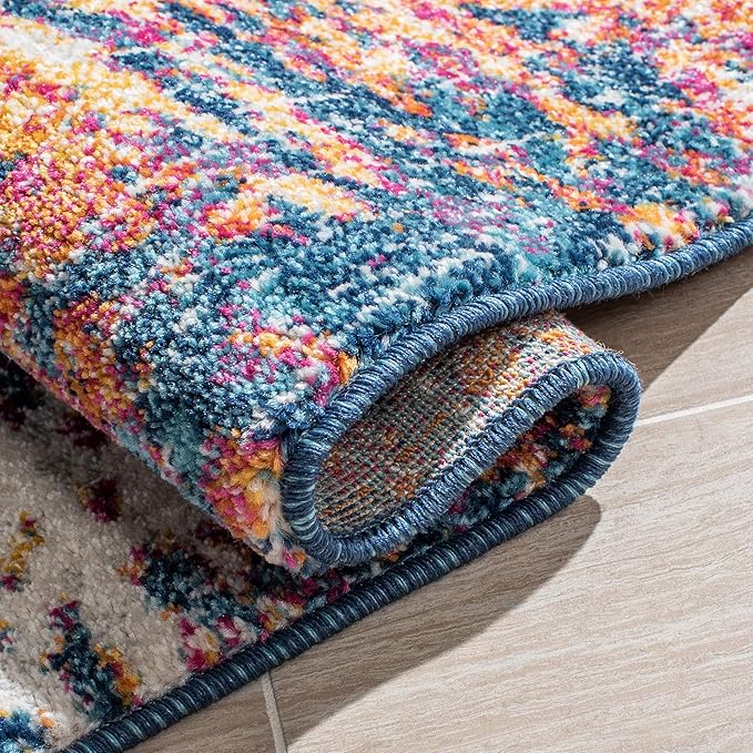 SAFAVIEH Evoke Collection 6'7" x 9' Navy / Orange EVK272N Modern Abstract Non-Shedding Living Room Bedroom Dining Home Office Area Rug