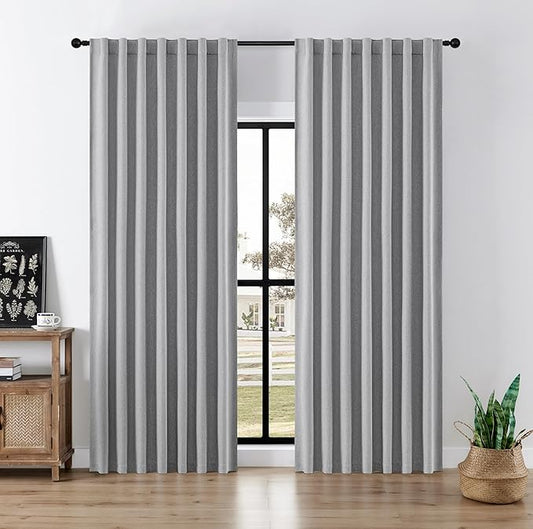 Joydeco Faux Linen Blackout Curtains for Bedroom,Light Grey Blackout Curtains 84 inches Long,100% Blackout Solid Thermal Insulated Window Drapes Luxury Decor for Living Room（W52xL84 Inch,Light Grey）