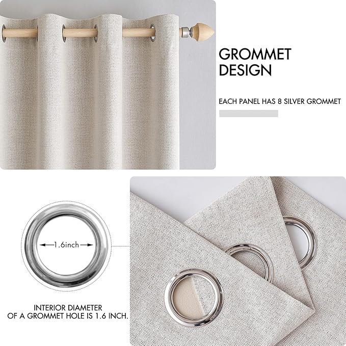 MIULEE 100% Blackout Linen Textured Curtains for Bedroom Solid Thermal Insulated Ivory Grommet Room Darkening Curtains & Drapes Luxury Decor for Living Room Nursery 52 x 90 Inch (2 Panels)
