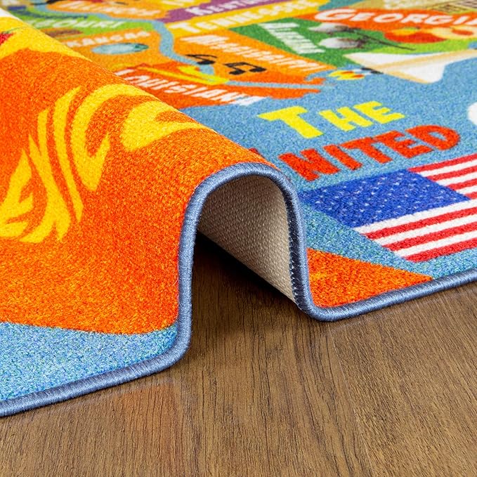 KC Cubs 3x5 USA United States Map Toy Car Road Rug – Educational Play Mat Carpet for Kids, Toddlers, Nursery, Classroom, Playroom, Baby Daycare