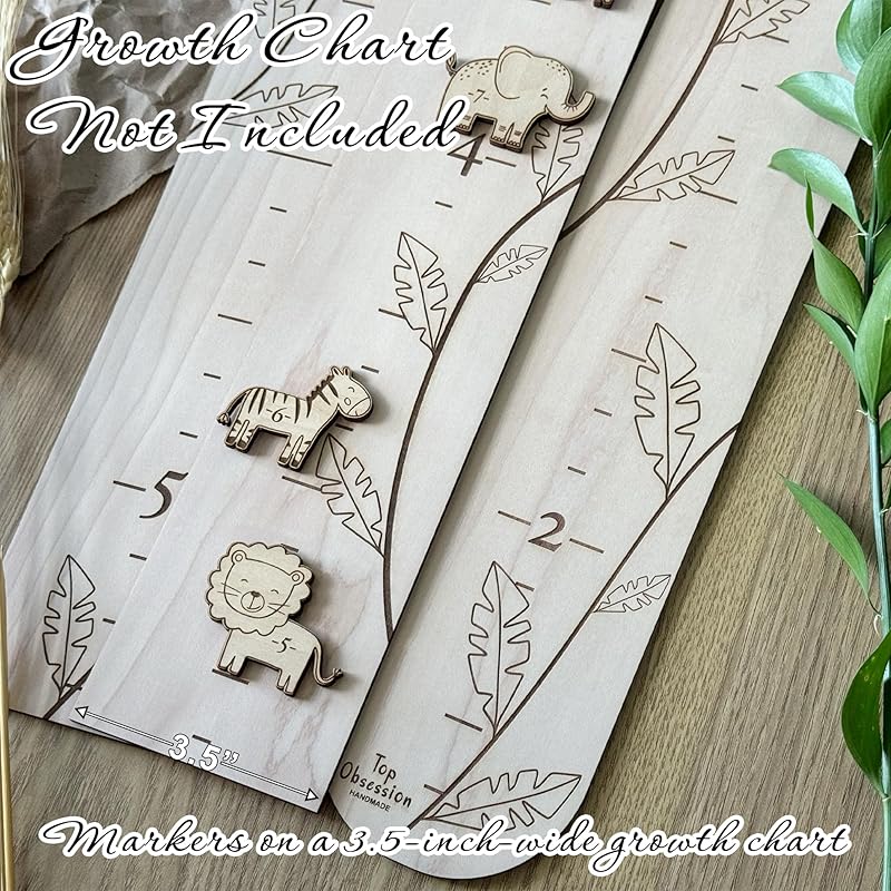 3D Wooden Growth Ruler Markers for Kids Height Measurement, Safari Shapes for Boys Nursery.