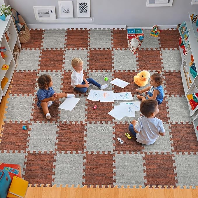 Skyweaver 12 Tiles Soft Non-Toxic Baby Play Mat for Floor EVA Foam Jigsaw Puzzle Play Mat, Interlocking Squares with 0.6inch for Babies, Toddlers & Kids Gym, Nursery, Playroom, Gray