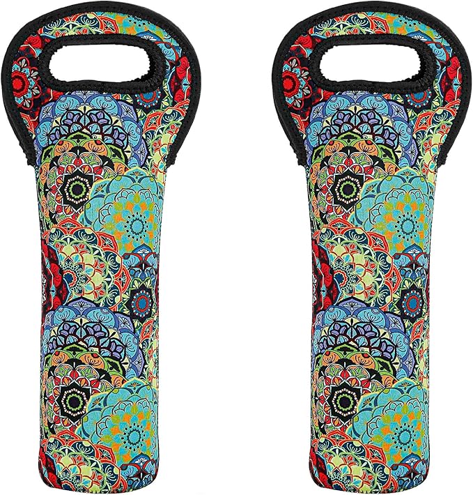 Wine Bag, Wine Carrier Tote Bag, Wine Bottle Protector, Insulated Neoprene Hand Bag, Wine Bags for Wine Bottles Gifts, Wine Bottle Holder for Travel with Secure Carry Handle (2 Pack)