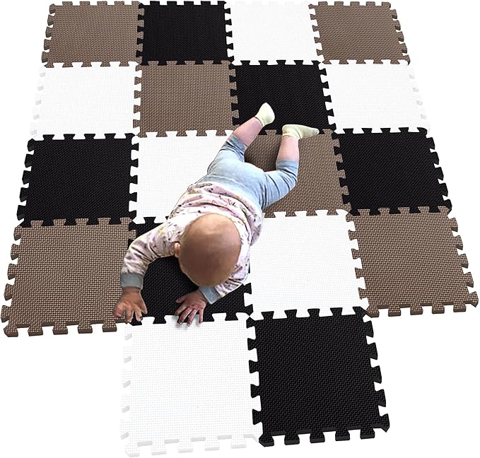 MQIAOHAM® 18 Pieces Puzzle Play Mats, Soft Baby Play Mat, Kids Interlocking Foam Floor Tiles, Toddlers Carpet Playmats G301018-101104106