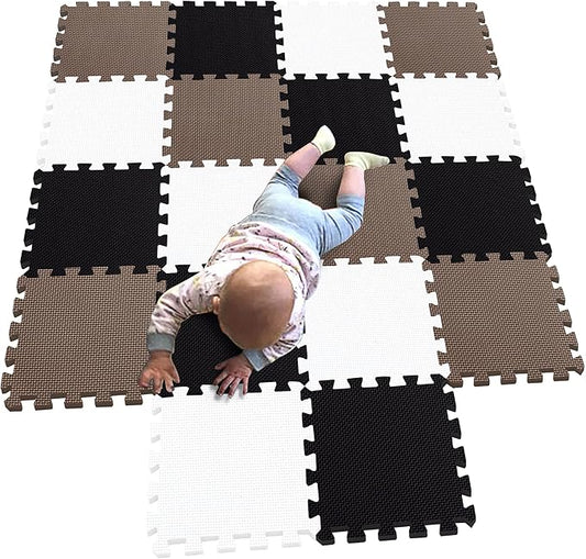 MQIAOHAM® 18 Pieces Puzzle Play Mats, Soft Baby Play Mat, Kids Interlocking Foam Floor Tiles, Toddlers Carpet Playmats G301018-101104106