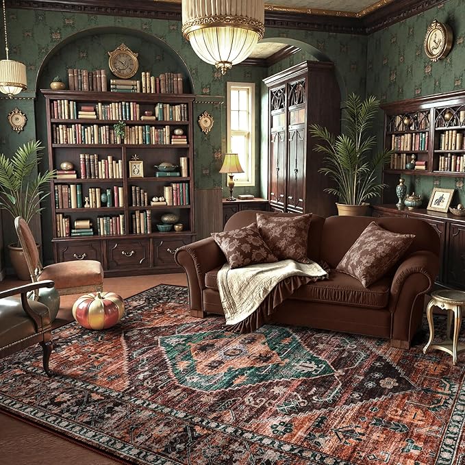 Lahome Area Rugs 5x7 for Living Room - Washable Non-Slip Ultra-Thin Bedroom Carpet, Non-Shedding Oriental Vintage Distressed Carpet Rug for Dining Room Office