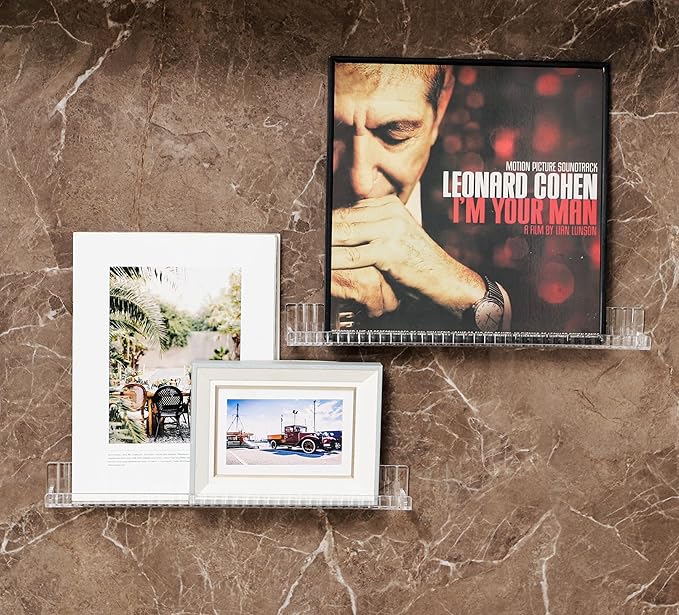 IEEK 6 PCS Acrylic Floating Bookshelf for Kids Room,15 Inch Modern Picture Ledge Display Shelf with Detachable Baffle,Nail Polish Rack Vertical Striped Wall Shelves for Wall Decor and Storage,Clear