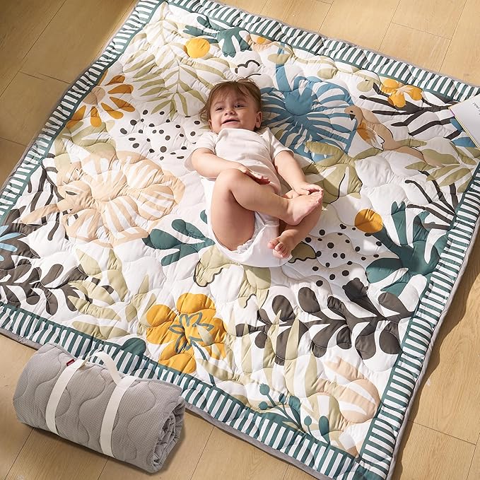 Momcozy Baby Play Mat for Floor, 50x50 Thickened Playpen Mat, Playmate for Baby Tummy Time, Waterproof & Non-Slip, Foldable Outdoor Mat with Carrying Handle, Forest World
