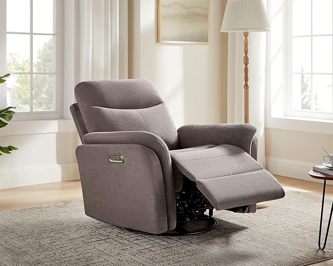Power Recliner Chair Swivel Glider, Electric Rocking Recliner Chairs with USB and Type-C Ports, Nursery Chair Recliner for Living Room, Bedroom, Apartment（Light Brown）