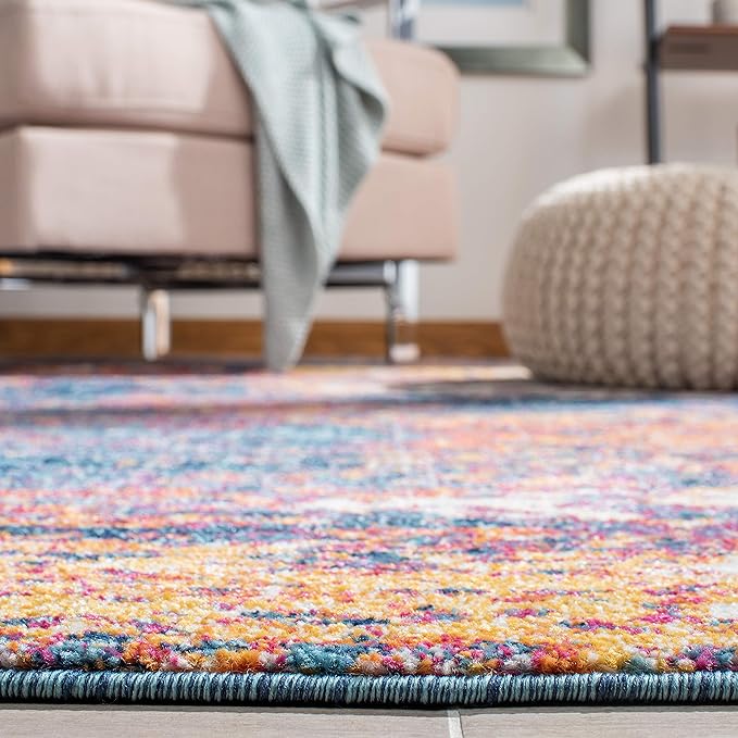 SAFAVIEH Evoke Collection 6'7" x 9' Navy / Orange EVK272N Modern Abstract Non-Shedding Living Room Bedroom Dining Home Office Area Rug