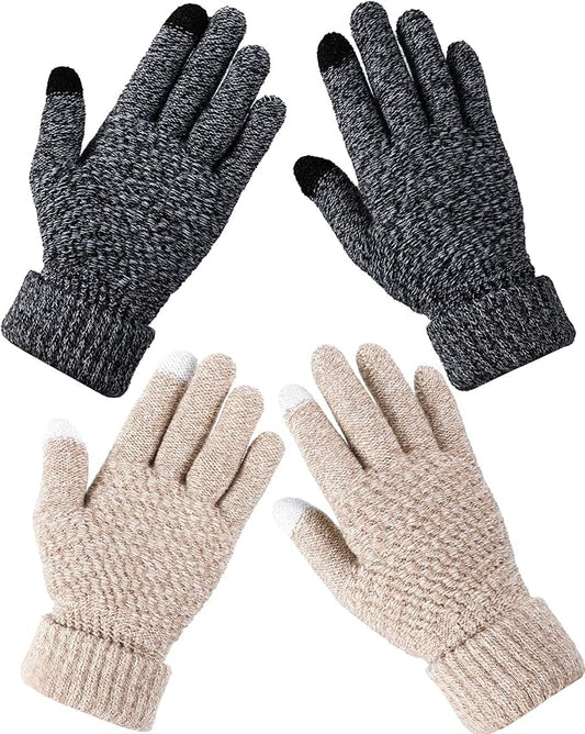 Geyoga 2 Pairs Women's Winter Touch Screen Gloves Soft Warm Fleece Lined Knit Elastic Cuff Winter Texting Gloves
