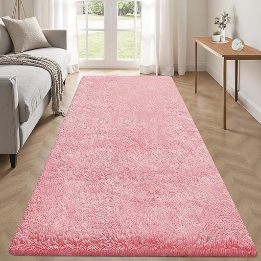 2x6 Runner Rug for Bedroom: Fluffy Shag Soft Washable Rugs Small Fuzzy Plush Indoor Carpet for Hallway Bedside Dorm Kids Girls Boys Room (Pink, 2'x6')