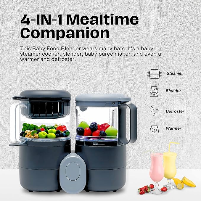 Baby Food Maker Steamer and Blender - Multifunction Baby Food Processor and Steamer w/Blender, Defrosting & Reheating - Use as Puree Maker and Grinder Machine for Feeding Set Essentials (2 Liters)