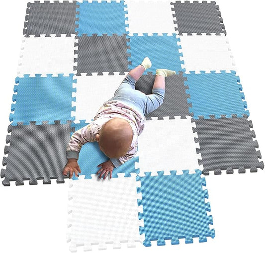 MQIAOHAM® 18 Pieces Puzzle Play Mats, Soft Baby Play Mat, Kids Interlocking Foam Floor Tiles, Toddlers Carpet Playmats G301018-101107112