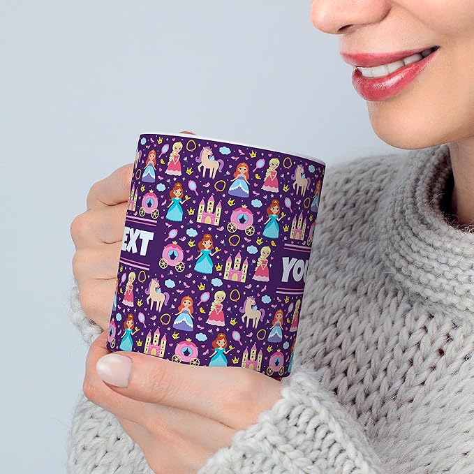Personalized Mug for Kids - Princesses - Custom Name/Text, Ceramic Hot Chocolate/Cocoa/Coffee Cup for Girls, Birthday/Christmas/Holiday Gift - 15 oz, Pink Handle