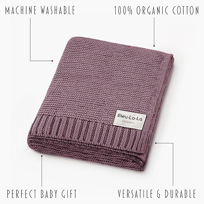 Heritage Knit Organic Cotton Receiving Swaddle Blanket for Girls - 100% Luxury Organic Cotton Knit Warm Cozy Crib Quilt Swaddle Blanket for Newborns Infants Babies & Toddlers (0-2Yrs - Sugar Plum)