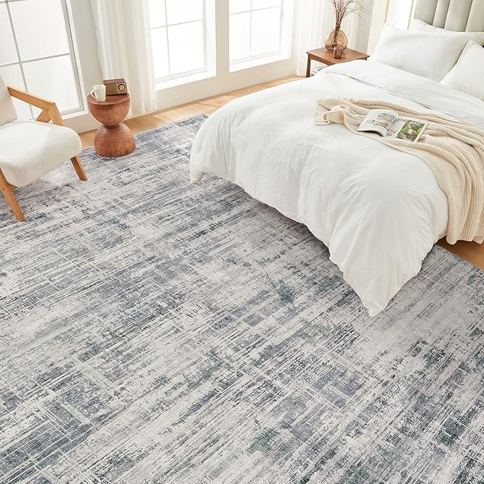 Area Rug for Living Room: 8x10 Washable Neutral Abstract Modern Soft Rugs Non Slip Indoor Floor Stain Resistant Large Carpet for Bedroom Dining Room Office Nursery - Gray