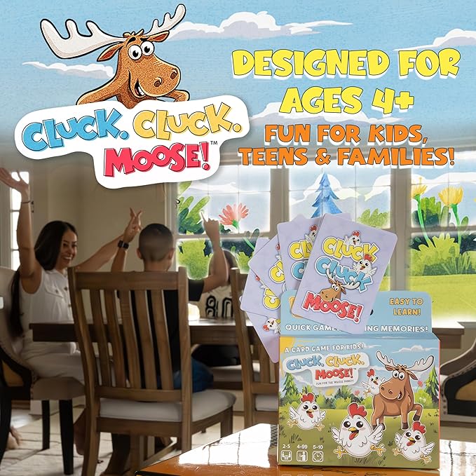 Hour Time Games Cluck Cluck Moose – Hilarious Animal-Themed Card Game for a Fun Family Game Night, Family Games for Kids & Families, Reunion Gift Ideas, Fun Stuff for Reunions & Ideal Gifts for Ages 4
