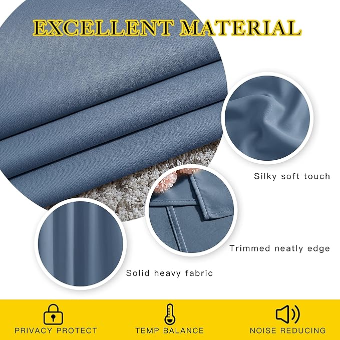 NICETOWN Stone Blue Blackout Curtains 102 inch Length, Grommet Energy Saving Thermal Drapes Sound Reducing Heat Blocking Window Treatments for Living Room, 2 Panels, W52 x L102
