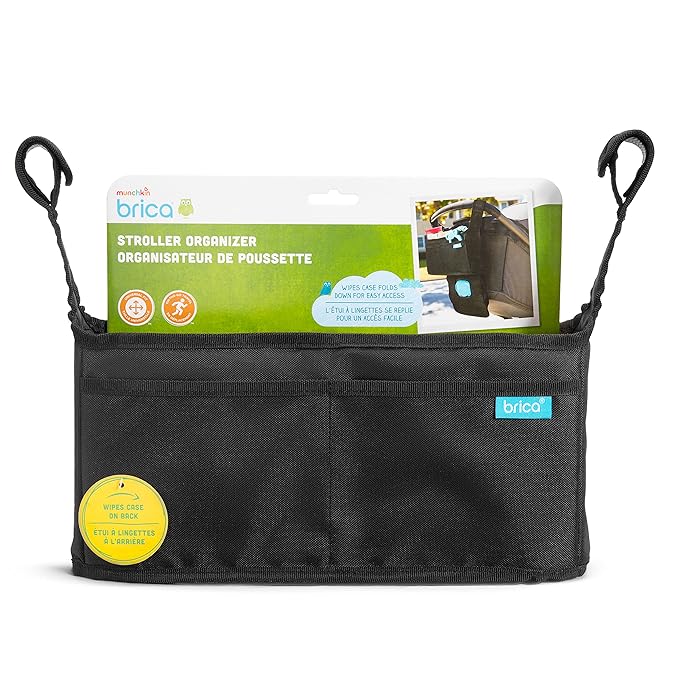 Munchkin® Brica® Stroller Organizer Bag - Universal Fit with Cup Holders and Wipes Case, Fits UPPAbaby, Evenflo, BabyTrend and more, Black