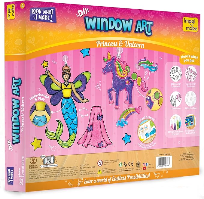 Imagimake Window Art Princess & Unicorn | Suncatcher Kit | Unicorn Toys for Girls Age 5-8 | Craft Kits for Ages 8-12 | Gifts for 5 Year Old Girls | Princess Toys