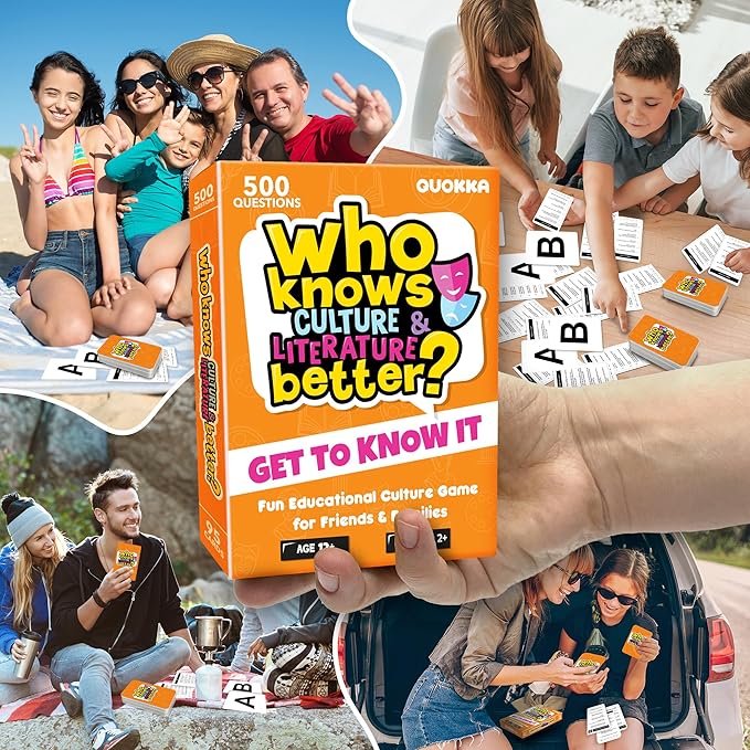 QUOKKA Board Games for Kids 8-12 and Family - Educational Card Game for Kids Age 12+ - Who Knows Culture and Literature Better? - 500+ Questions - Trivia for Family Game Night and Travel Fun