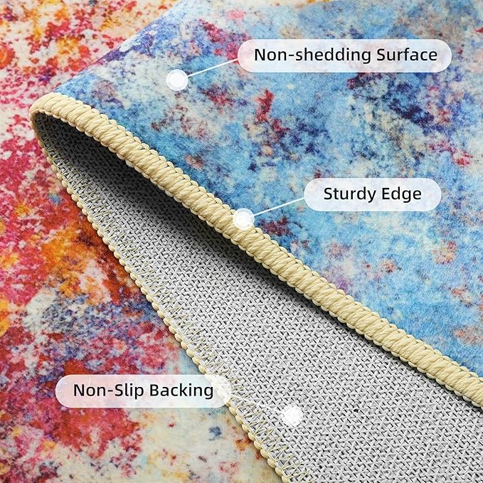 Kelarea Living Room Rug, 5x7 Modern Abstract Washable Rugs, Colorful Non Slip Low Pile Carpet, Stain Resistant Rugs for Bedroom, Dining Room, Nursery, Home Office