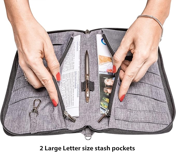 Valante Premium Family Travel Document Organizer Capacious RFID Passport Holder Wallet (Large, gray)