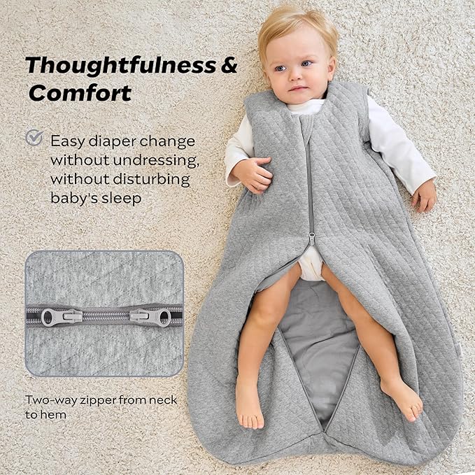 JELLYMONI Baby Sleep Sack TOG 2.5, 12-18 Months Winter Baby Wearable Blanket, 100% Cotton Infant Sleeping Sack 2-Way Zipper Warm Quilted Sleepsack