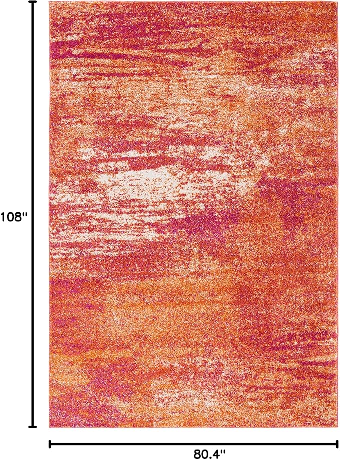 SAFAVIEH Evoke Collection 6'7" x 9' Ivory / Orange EVK272P Modern Abstract Non-Shedding Living Room Bedroom Dining Home Office Area Rug