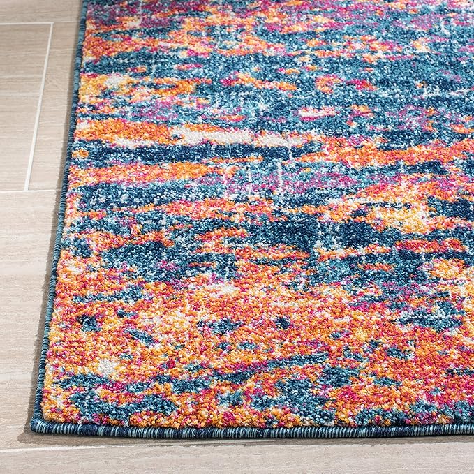 SAFAVIEH Evoke Collection 8' x 10' Navy / Orange EVK272N Modern Abstract Non-Shedding Living Room Bedroom Dining Home Office Area Rug
