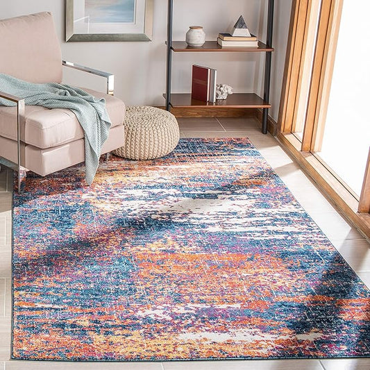 SAFAVIEH Evoke Collection 9' x 12' Navy / Orange EVK272N Modern Abstract Non-Shedding Living Room Bedroom Dining Home Office Area Rug