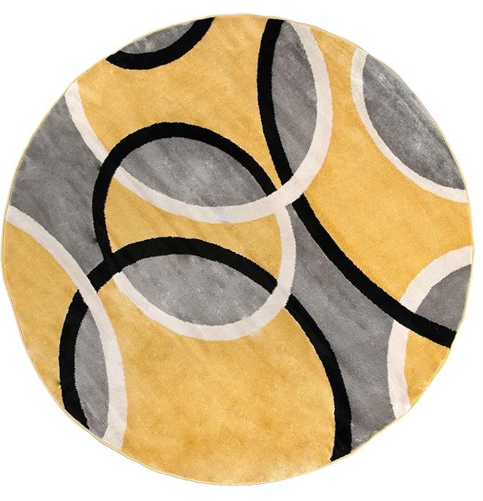 Rugshop Contemporary Abstract Circles Easy Maintenance for Home Office,Living Room,Bedroom,Kitchen Soft Round Rug 6' 6" (6' 6" Diameter) Yellow