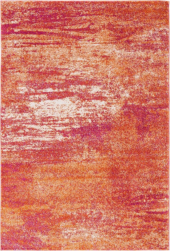 SAFAVIEH Evoke Collection 9' x 12' Ivory / Orange EVK272P Modern Abstract Non-Shedding Living Room Bedroom Dining Home Office Area Rug
