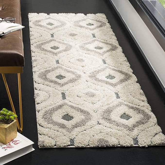 SAFAVIEH Florida Shag Collection Runner Rug - 2'3" x 9', Cream & Light Blue, Modern Design, Non-Shedding & Easy Care, 1.2-inch Thick Ideal for High Traffic Areas in Living Room, Bedroom (SG461-1160)